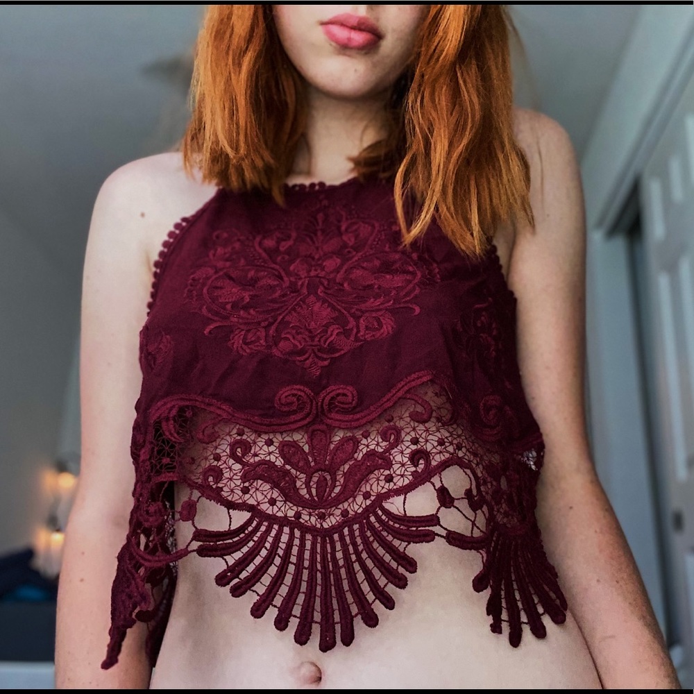 forever 21 red lace crop top